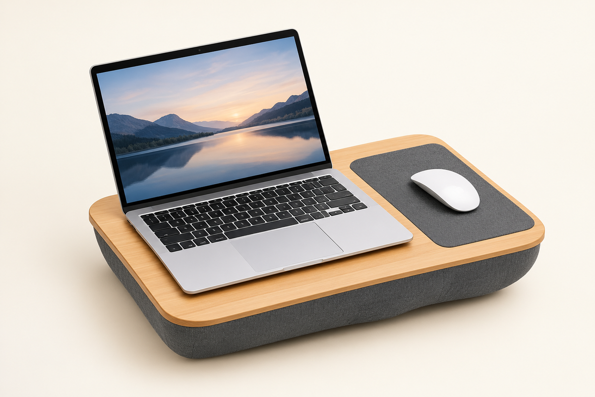 Portable cushioned laptop lap desk with built-in mouse pad