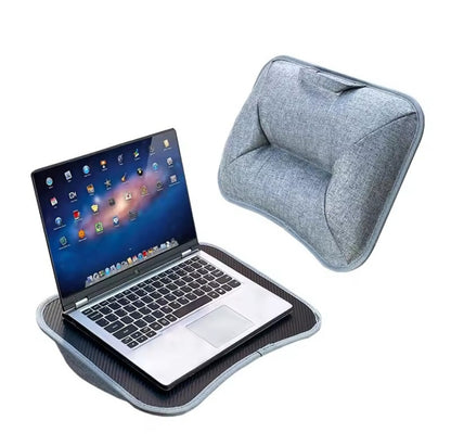 Portable cushioned laptop lap desk with laptop and detachable cushion